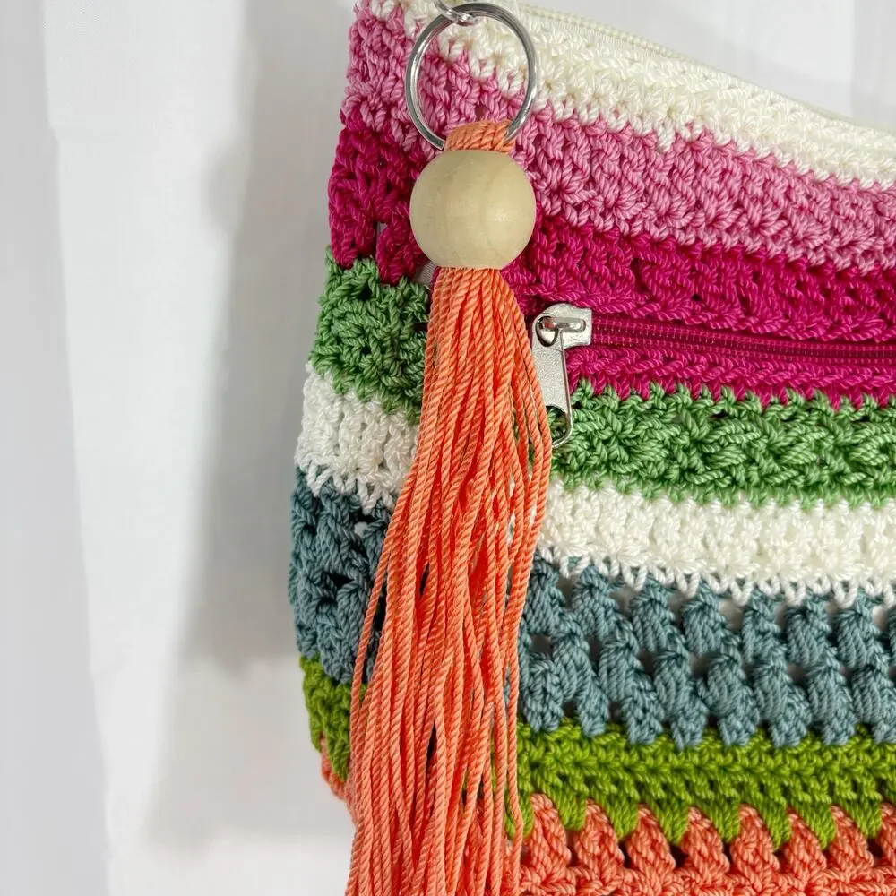 Croft & Barrow Crochet Purse Rainbow Tote Braided Crossbody Strap Boho Bag - Picture 5 of 5